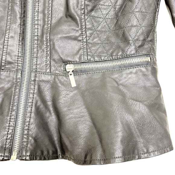 jacket leather BACCINI S black soft zip front zip pockets peplum hem vintage - Picture 11 of 15